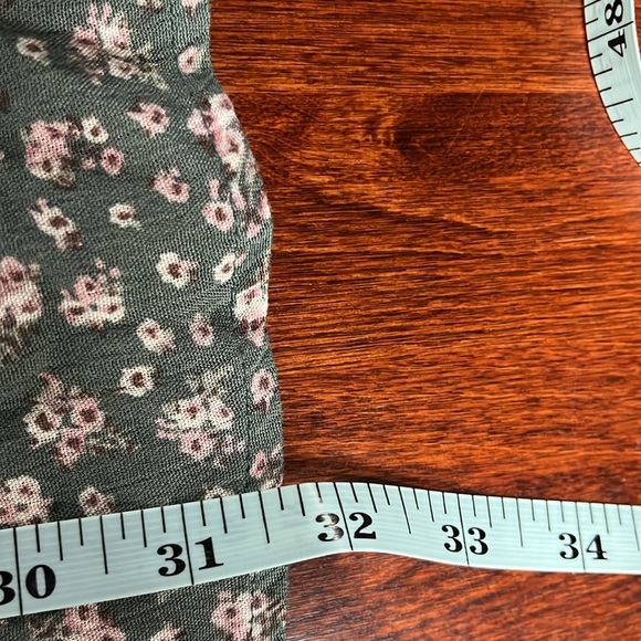 Peach Love Womens Dress M Olive Green Pink Floral Print Smock Waist Pullover EUC - Picture 14 of 15